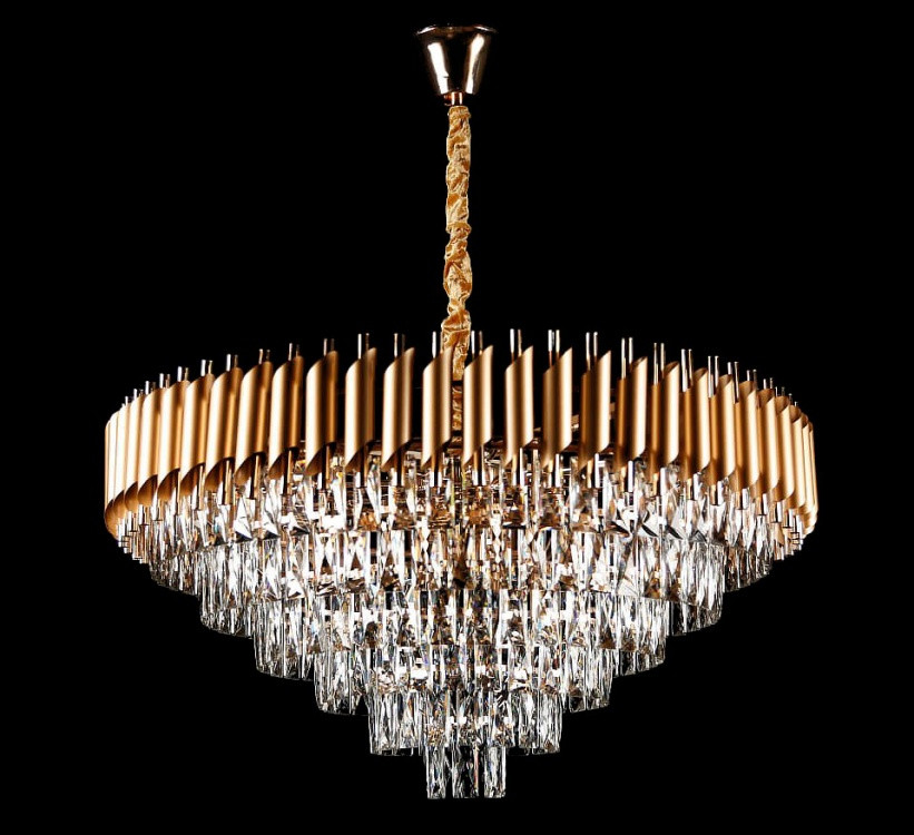Люстра кришталева Splendid Ray L9001-800/12, 12 ламп, 90 см, золото, білий, метал, кришталь, сучасний стиль
