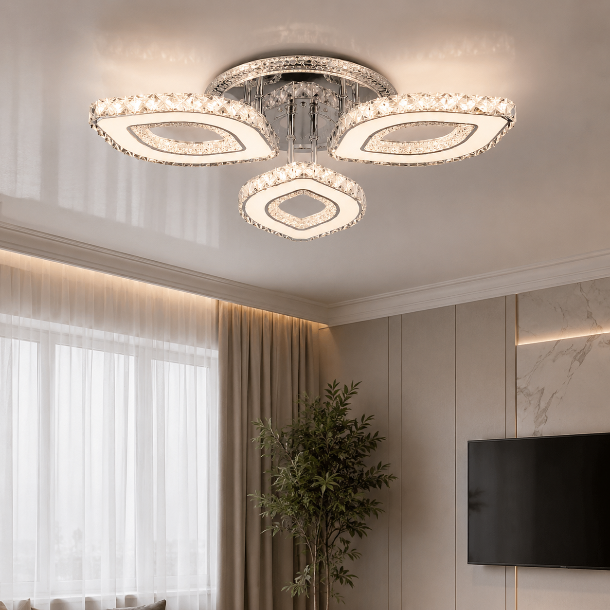 Сучасна світлодіодна люстра Splendid Ray Lk2368/3 LED WT з кришталевим декором і димером Сучасна світлодіодна люстра Splendid Ray Lk2368/3 LED WT з кришталевим декором і димером