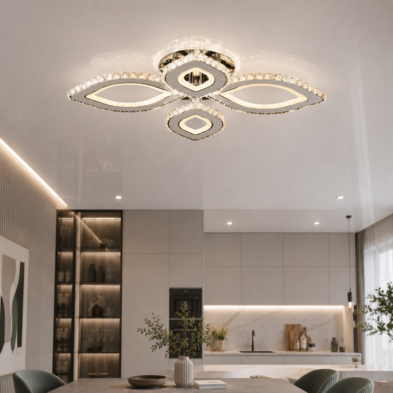 Елегантна LED люстра Splendid Ray Lk2368/2+2 LED WT хром із кришталем і пультом до 20 м2 Елегантна LED люстра Splendid Ray Lk2368/2+2 LED WT хром із кришталем і пультом до 20 м2