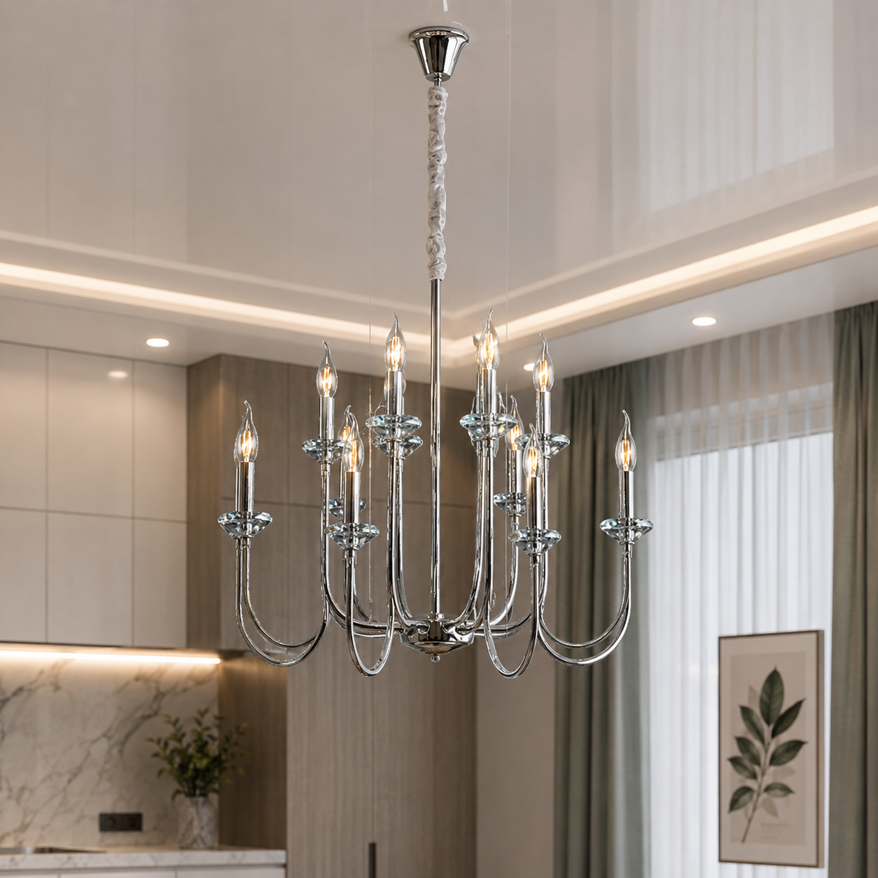 Елегантна люстра зі свічками Splendid Ray L9048/6+6 (silver), хром, 12 ламп E14, діаметр 57 см Елегантна люстра зі свічками Splendid Ray L9048/6+6 (silver), хром, 12 ламп E14, діаметр 57 см