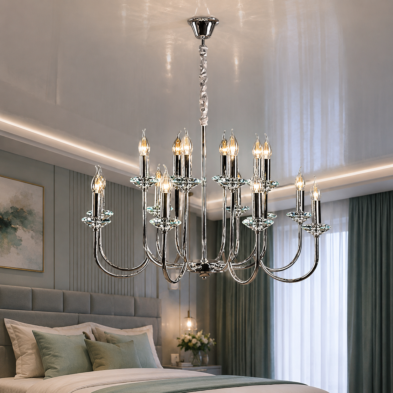 Люстра зі свічками Splendid Ray L9048/10+10 (silver), хром, 20 ламп E14, діам