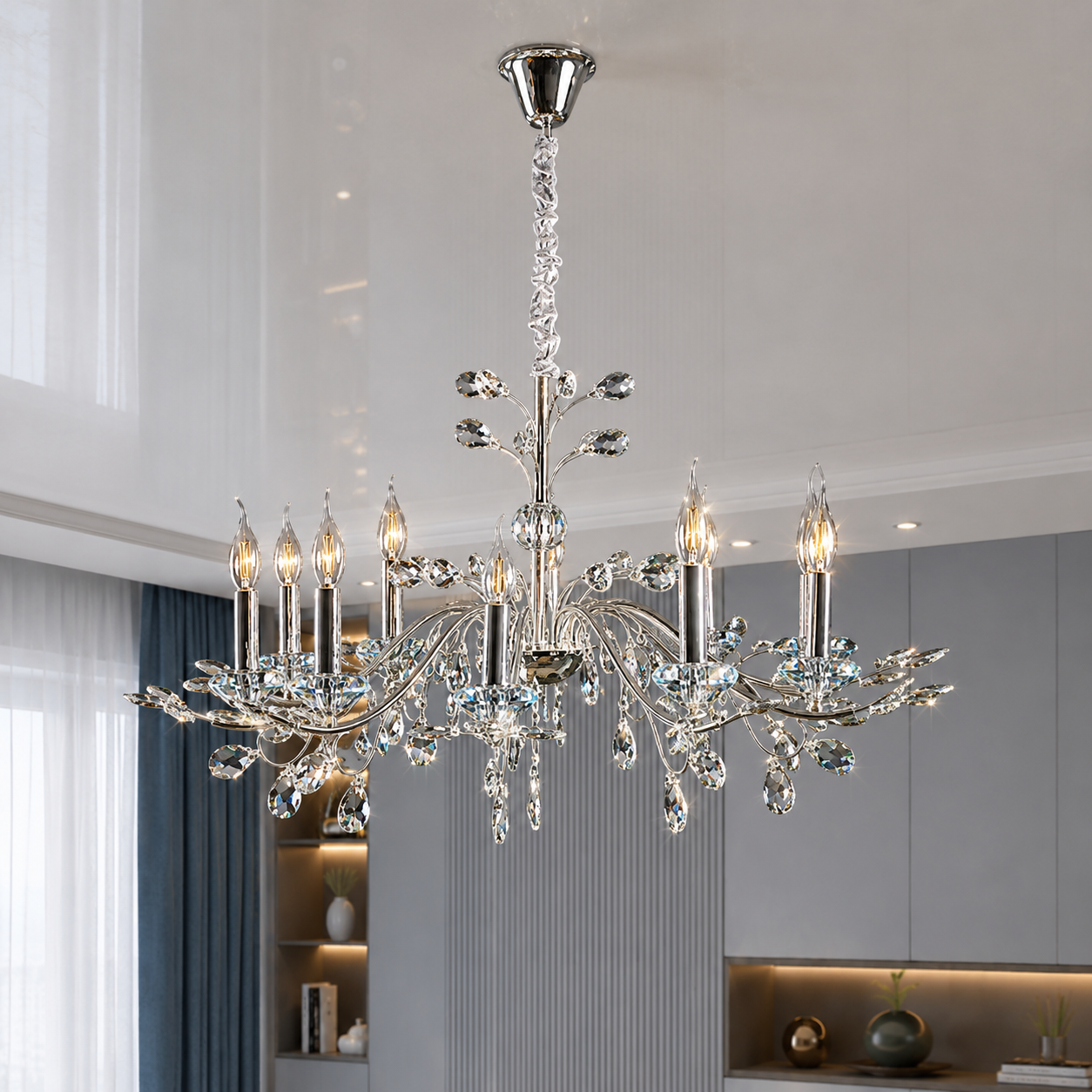 Кришталева люстра зі свічками Splendid Ray L9013/10 (Silver) на 10 ламп E14 Кришталева люстра зі свічками Splendid Ray L9013/10 (Silver) на 10 ламп E14