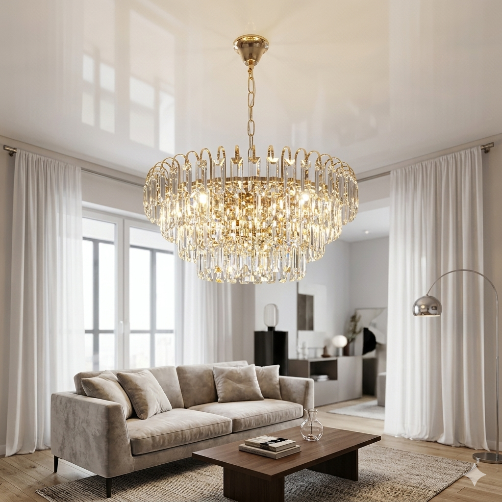 Люстра кришталева Splendid Ray L2391/520/8, 8 ламп, E14, золото та білий, сучасний стиль, висота 35-70 см, діаметр 50 см Люстра кришталева Splendid Ray L2391/520/8, 8 ламп, E14, золото та білий, сучасний стиль, висота 35-70 см, діаметр 50 см