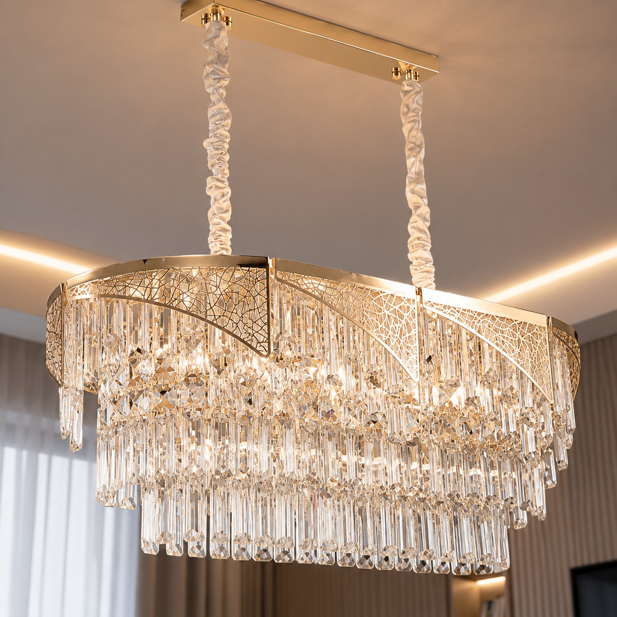 Кришталева люстра Splendid Ray L93033/L850*W350/11 (SGD) золото, 11 ламп E14 Кришталева люстра Splendid Ray L93033/L850*W350/11 (SGD) золото, 11 ламп E14