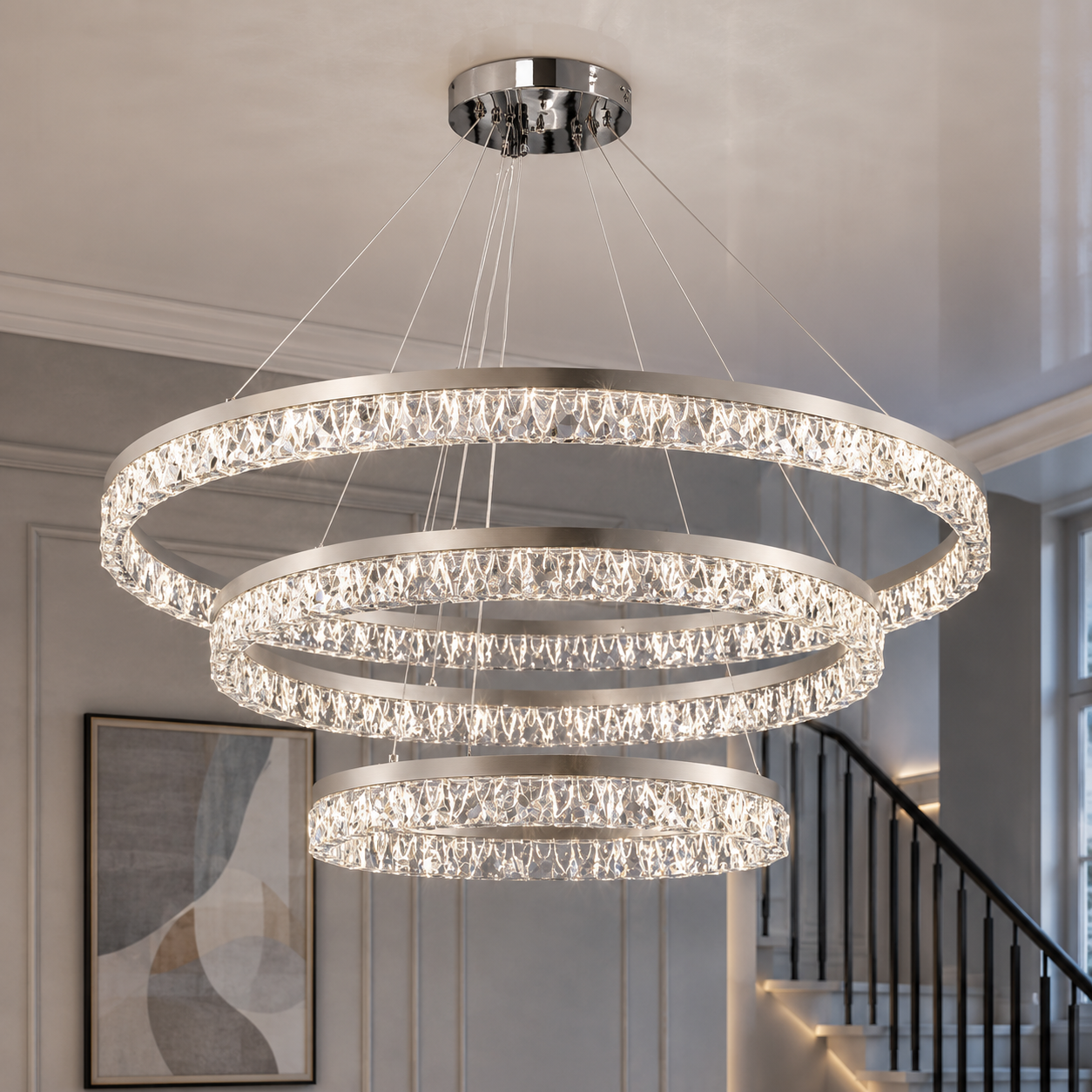 Люстра стельова LED Splendid Ray L133/800+600+400/3, 100W, хром, чорний, сучасний стиль для дому Люстра стельова LED Splendid Ray L133/800+600+400/3, 100W, хром, чорний, сучасний стиль для дому