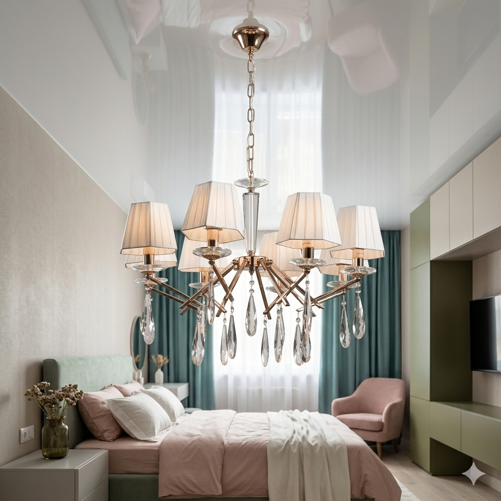 Класична підвісна люстра Splendid Ray L89302/8 (SL) хром з абажурами, 8 ламп, Ø 80 см