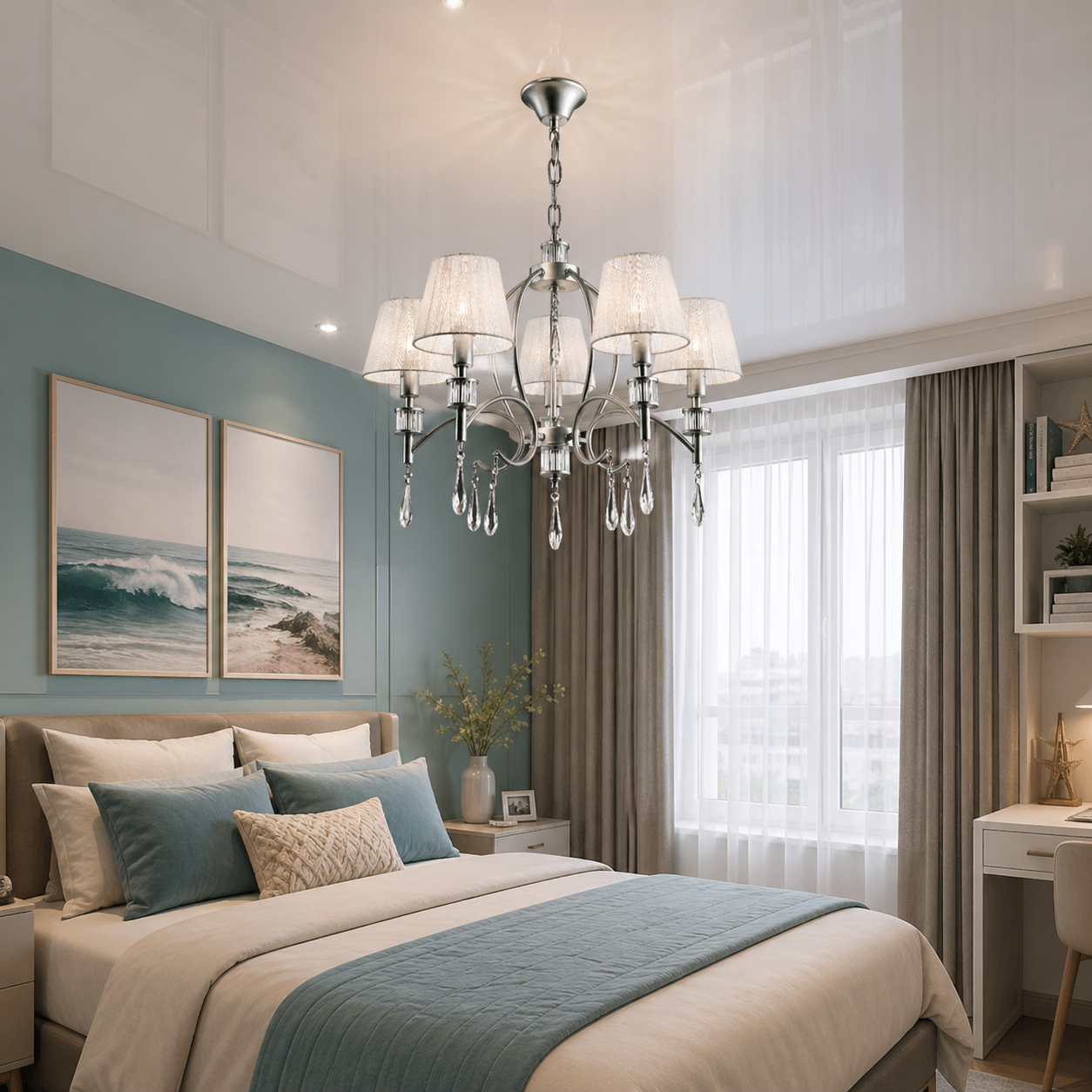 Люстра з абажурами Splendid Ray L80054/5 (SHABIN SLIVER) хром, 5 ламп, Ø60 см