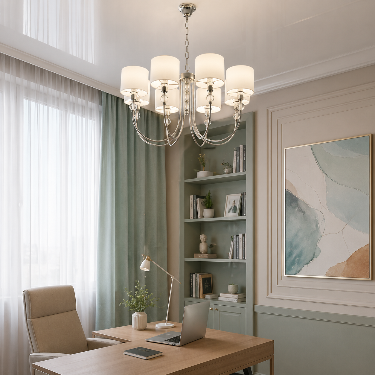 Підвісна люстра з абажурами Splendid-Ray L85004/8 (SL) хром біла 8xE14 80 см