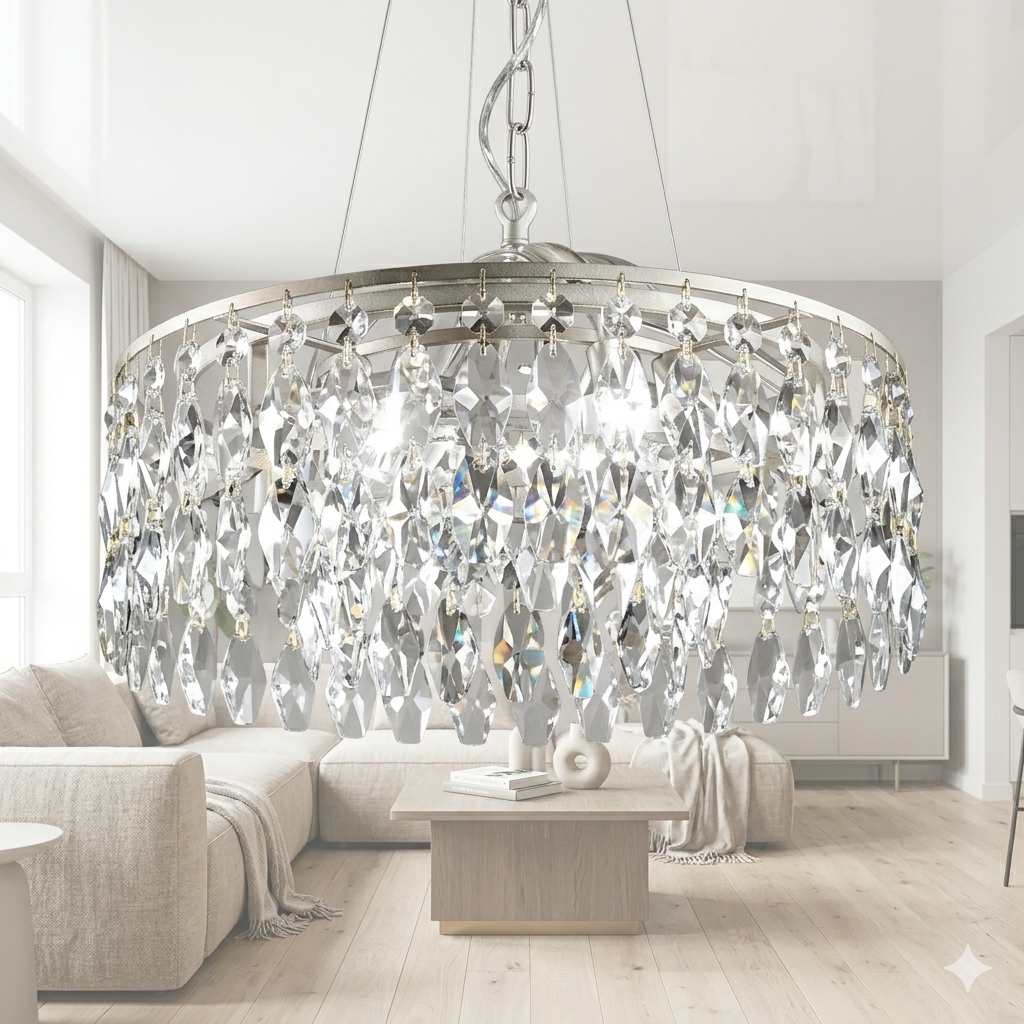 Кришталева люстра Crystal для спальні Splendid Ray L88106/400/5 WT+GD біле золото 5 ламп E14 діаметр 40 см