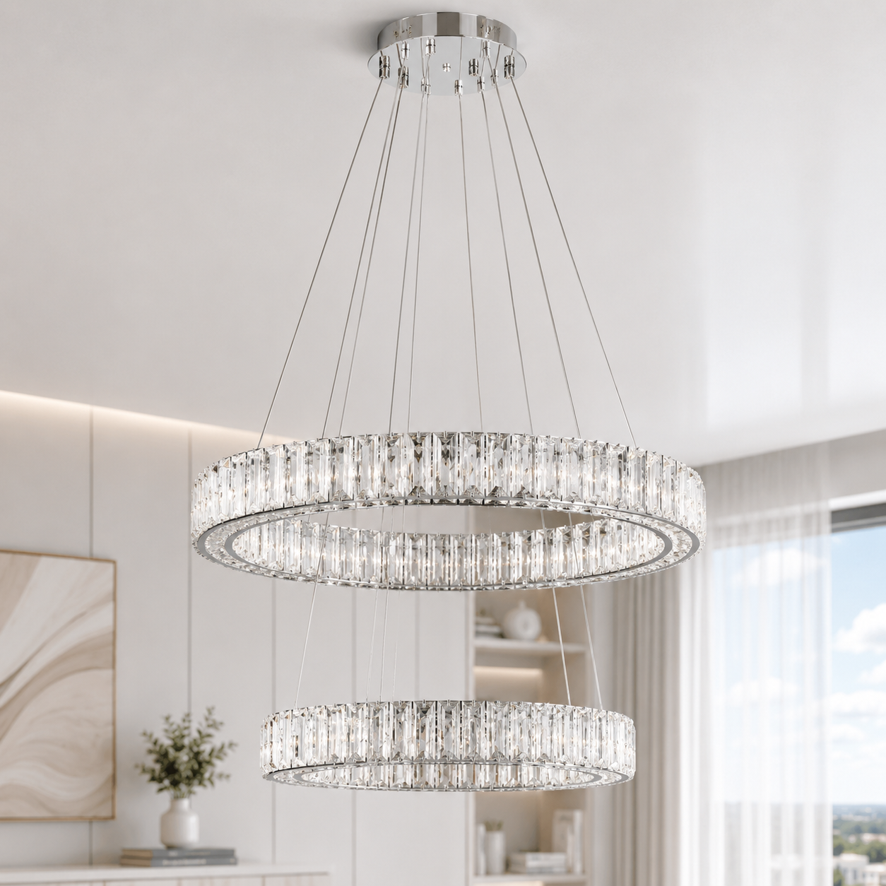 Підвісна світлодіодна люстра Splendid Ray L8045/400+600/2 LED (CH+clear), 2 кільця, хром, 40-60 см Підвісна світлодіодна люстра Splendid Ray L8045/400+600/2 LED (CH+clear), 2 кільця, хром, 40-60 см