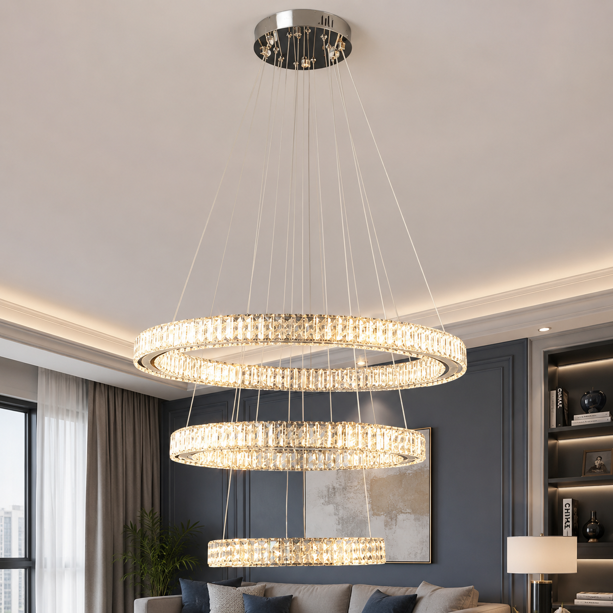 Світлодіодна люстра Splendid Ray L8045/400+600+800/3 LED (CH+Clear) з кришталем, хром, 235 Вт