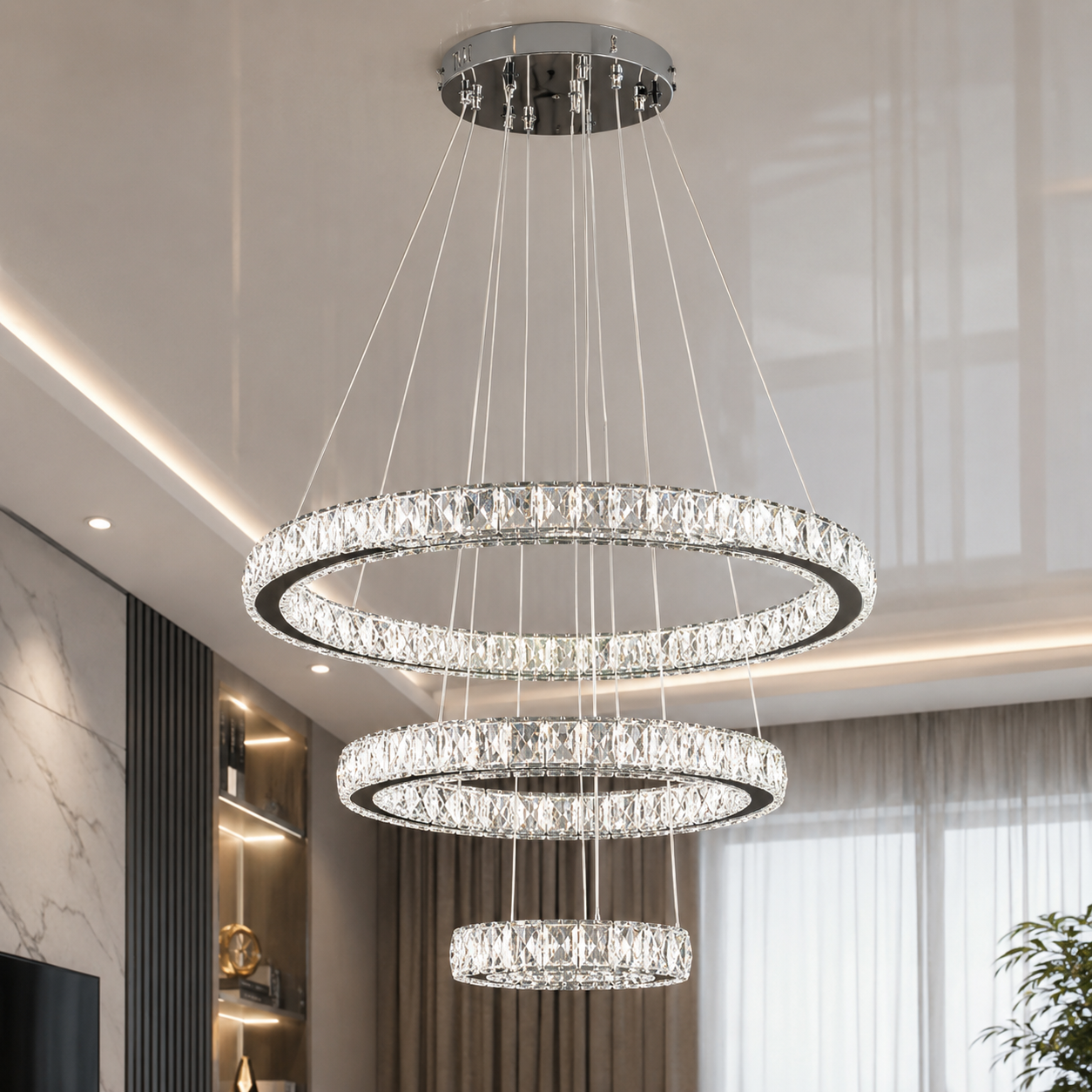 Світлодіодна люстра Splendid Ray L87519/60+40+20/3 LED з кришталем, хром, 100 Вт, з пультом і димером Світлодіодна люстра Splendid Ray L87519/60+40+20/3 LED з кришталем, хром, 100 Вт, з пультом і димером