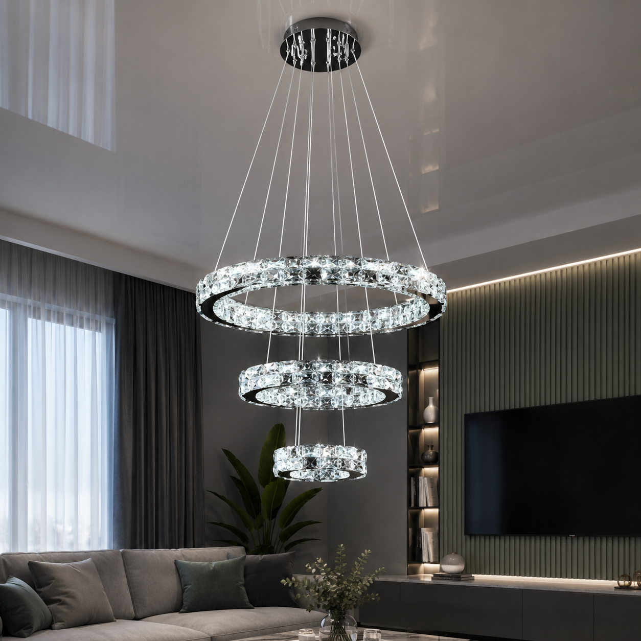 Світлодіодна люстра Splendid Ray L50604J/500+350+200/3 LED з кришталем, хром, 100 Вт, з пультом і димером