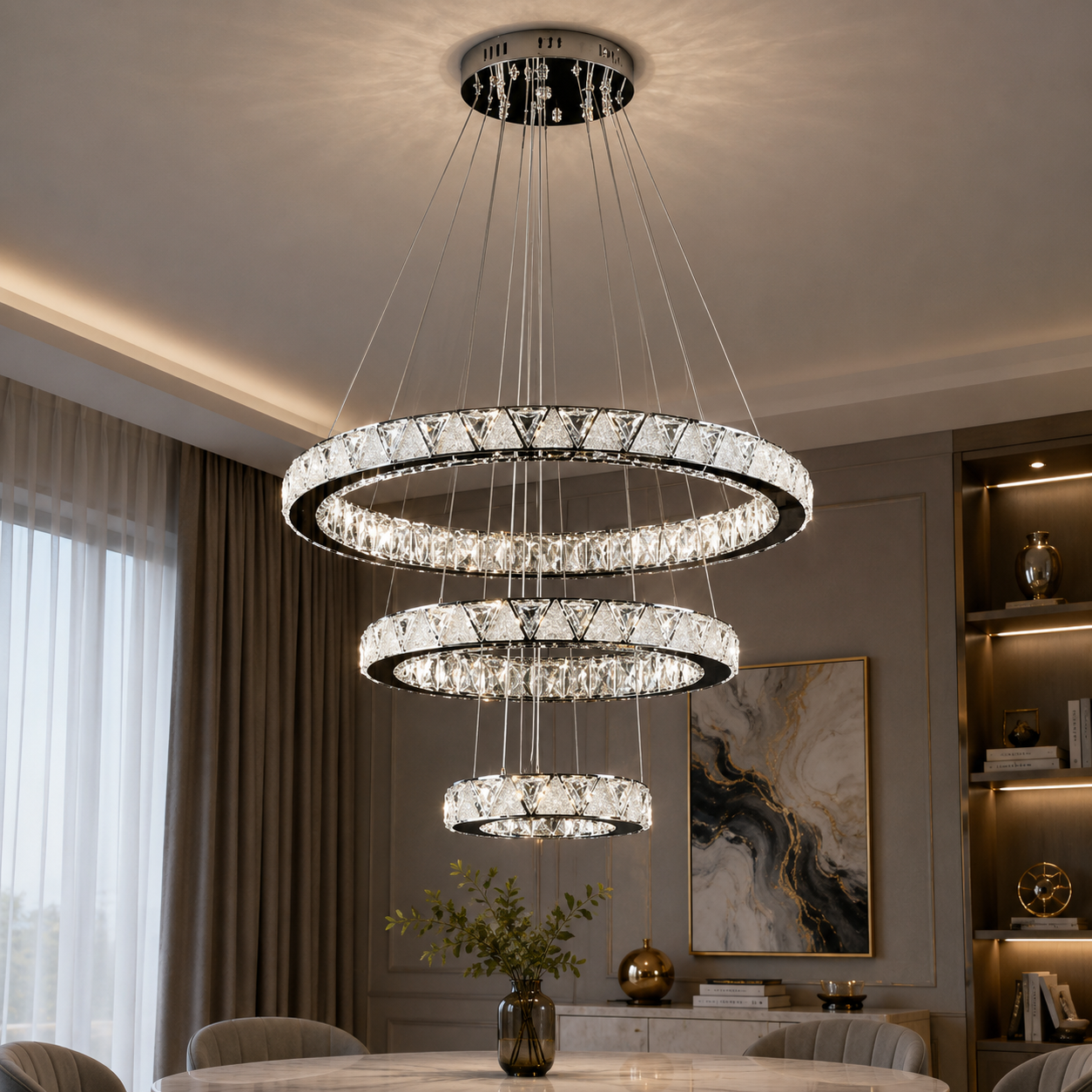 Світлодіодна люстра Splendid Ray L51007/60+40+20/3 LED з кришталем, хром, 100 Вт, з пультом і димером Світлодіодна люстра Splendid Ray L51007/60+40+20/3 LED з кришталем, хром, 100 Вт, з пультом і димером