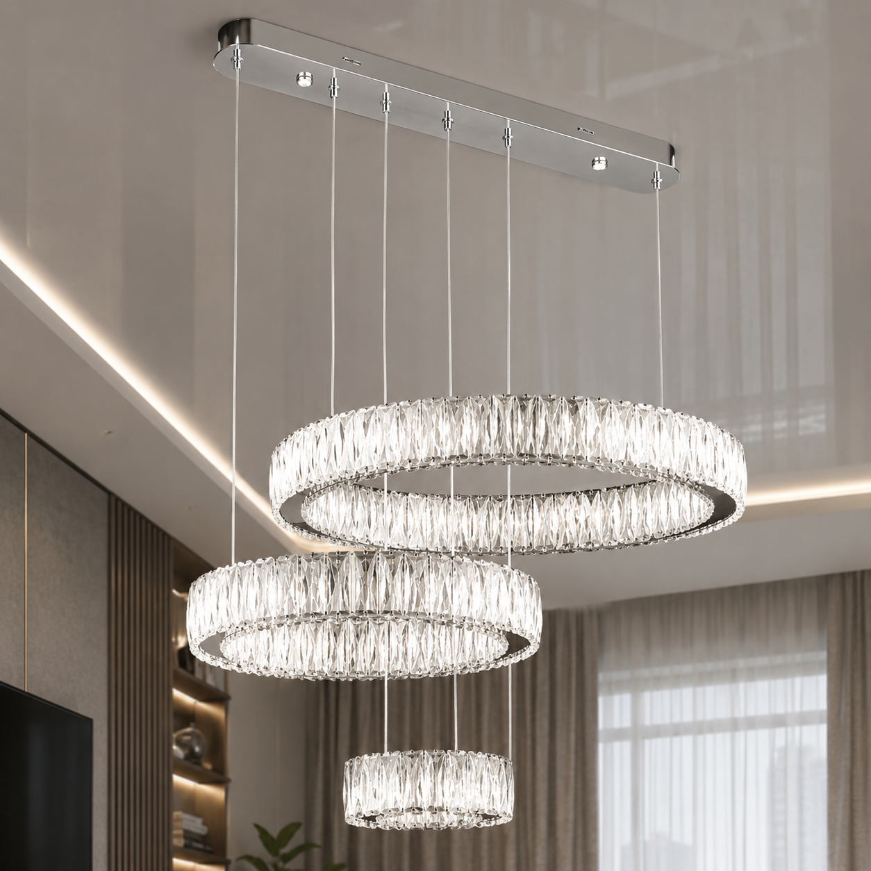 Світлодіодна люстра Splendid Ray L50804L/600+400+200/3 LED (CH) з кришталем, хром, 100 Вт, з пультом і димером