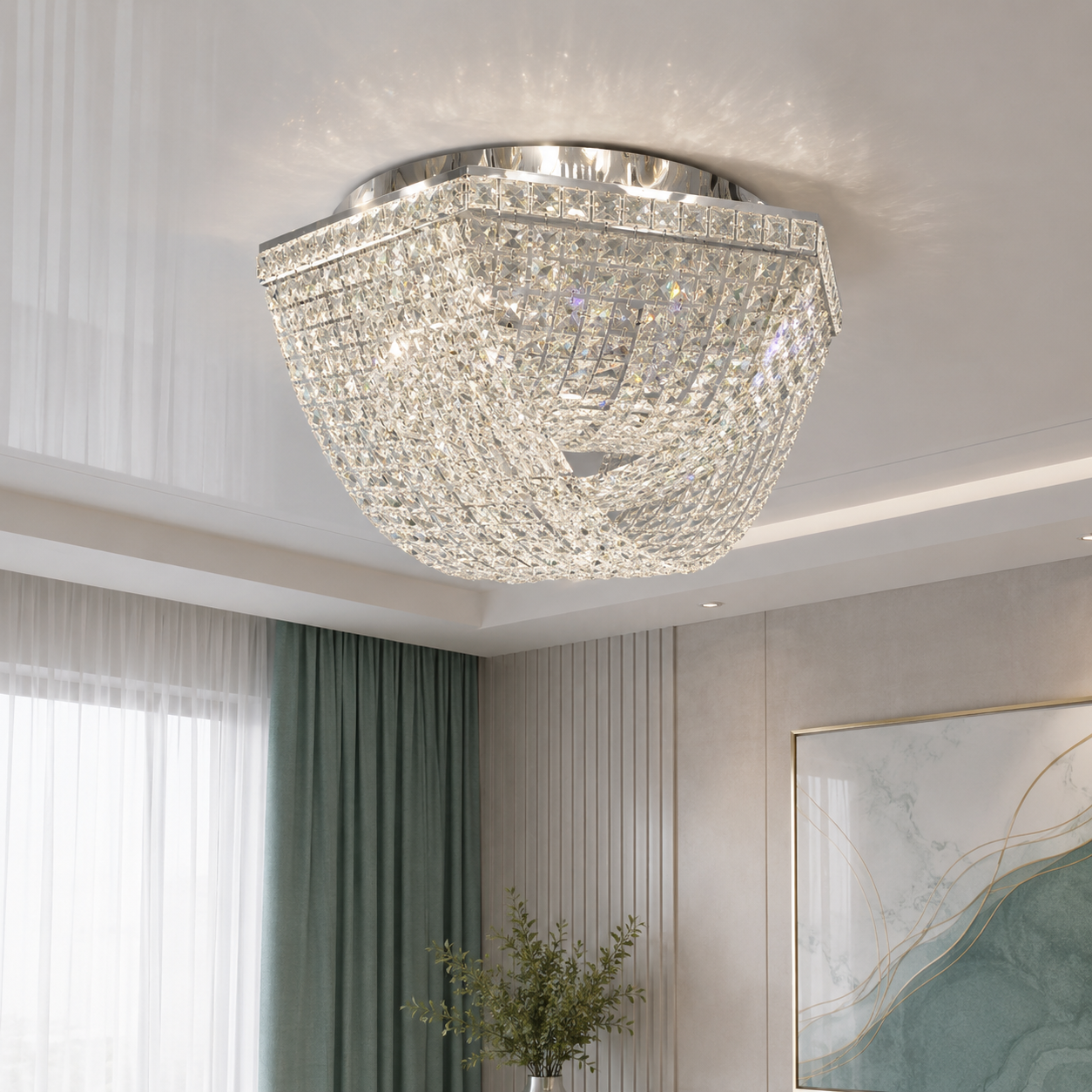 Стельова кришталева LED-люстра Linisoln 32 -Y- 600 для вітальні, спальні та зали, 120 вт, 60 см, 20-22 кв. м