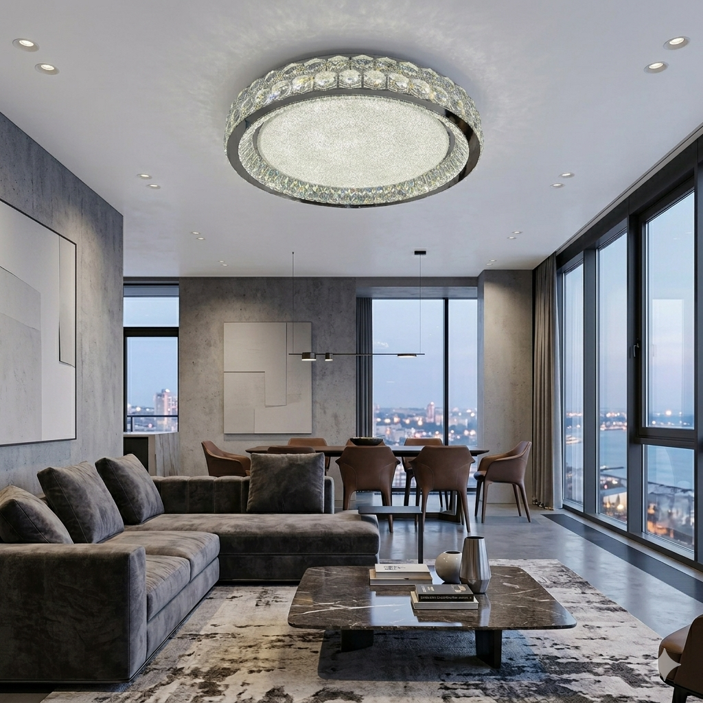 Сучасна стельова LED-люстра з кришталем для вітальні Linisoln 3218-600 CH хром 160 Вт 60 см до 22 м2
