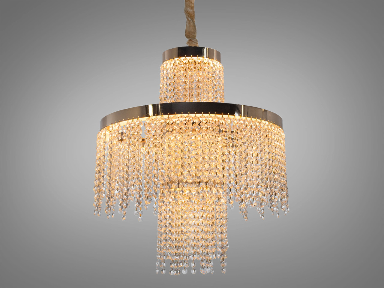 Підвісна кришталева люстра Diasha 376-500GD двоярусна LED-модель у золотому виконанні, 100 Вт, діаметр 49 см Підвісна кришталева люстра Diasha 376-500GD двоярусна LED-модель у золотому виконанні, 100 Вт, діаметр 49 см