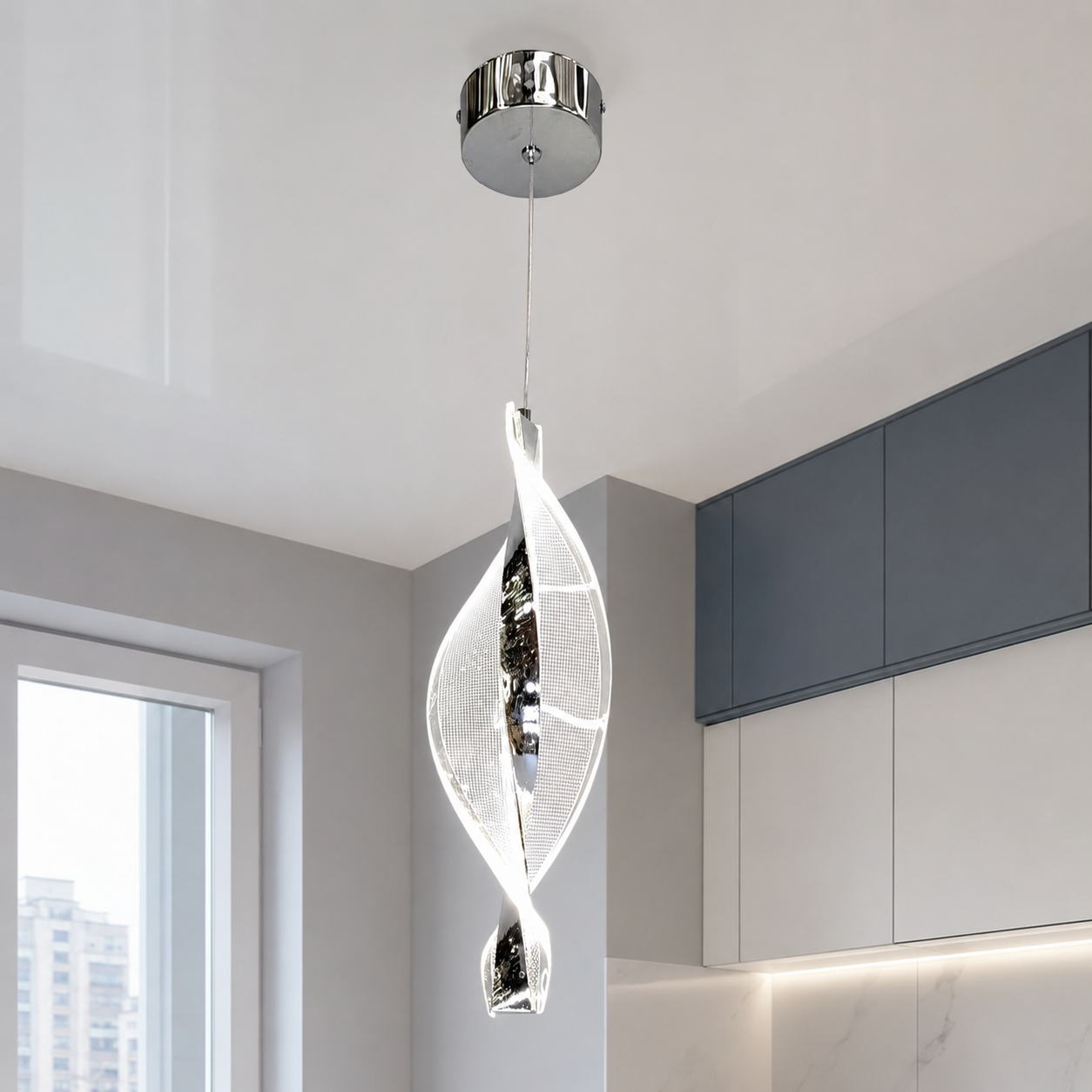 Витий підвісний LED світильник 5053/1CH Artlight з прозорого оргскла в кольорі хром Витий підвісний LED світильник 5053/1CH Artlight з прозорого оргскла в кольорі хром