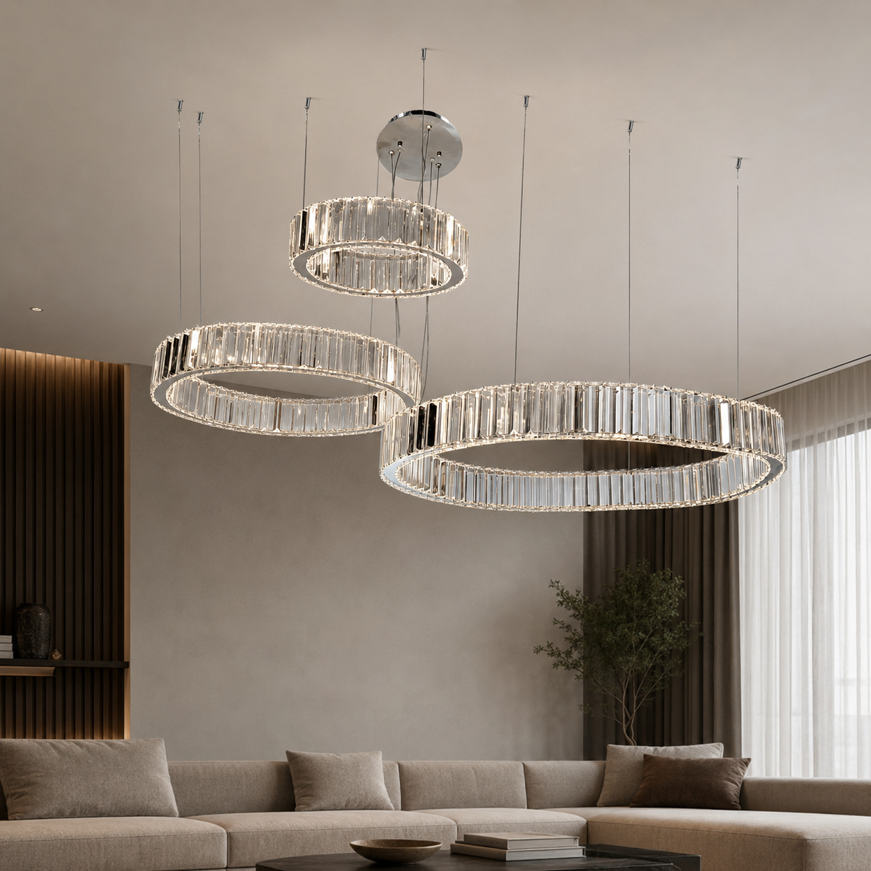 Світлодіодна підвісна люстра Artlight 510578/30+50+70CH з трьома кільцями, 103 Вт, хром