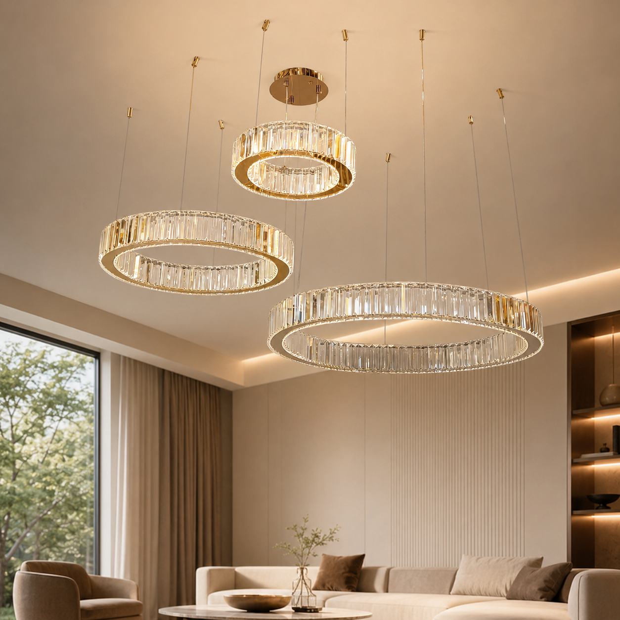 Світлодіодна люстра підвісна Artlight 510578/30+50+70GD з трьома кільцями, 103 Вт, золото