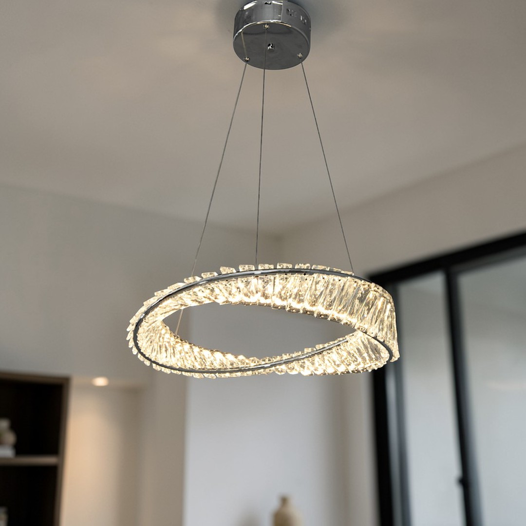 Підвісна LED-люстра кільце Linisoln 548-500 CH 55W, діаметр 50 см, метал і кришталь