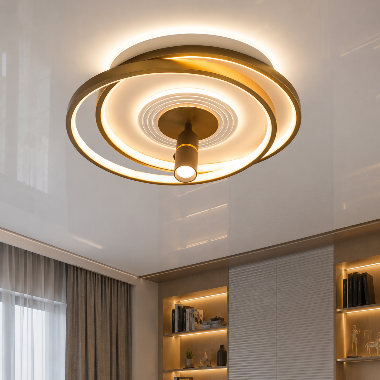 Сучасна LED-люстра Diasha 5532WH+G dimmer білий + золото, 66 Вт, з пультом і димером, 46 см