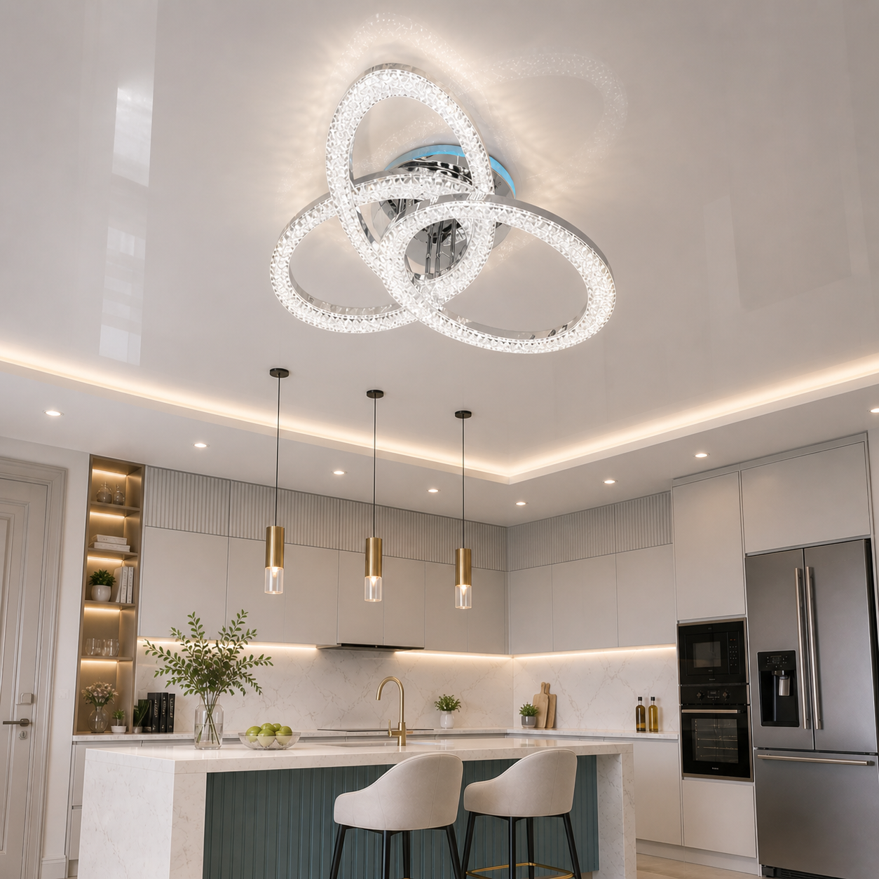 Сучасна стельова LED-люстра Diasha 5607/3L HR хром, кільця, 82W, 70 см, 13-20m2 Сучасна стельова LED-люстра Diasha 5607/3L HR хром, кільця, 82W, 70 см, 13-20m2
