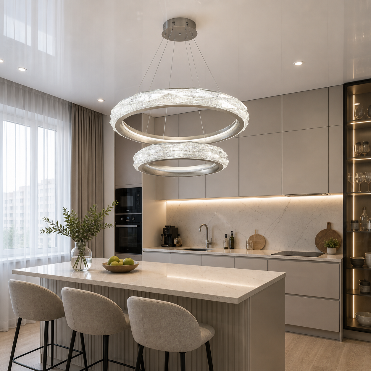 Золота підвісна LED-люстра Diasha 583-600+400G, 2 кільця, 152Вт, 60 см, до 21 м²