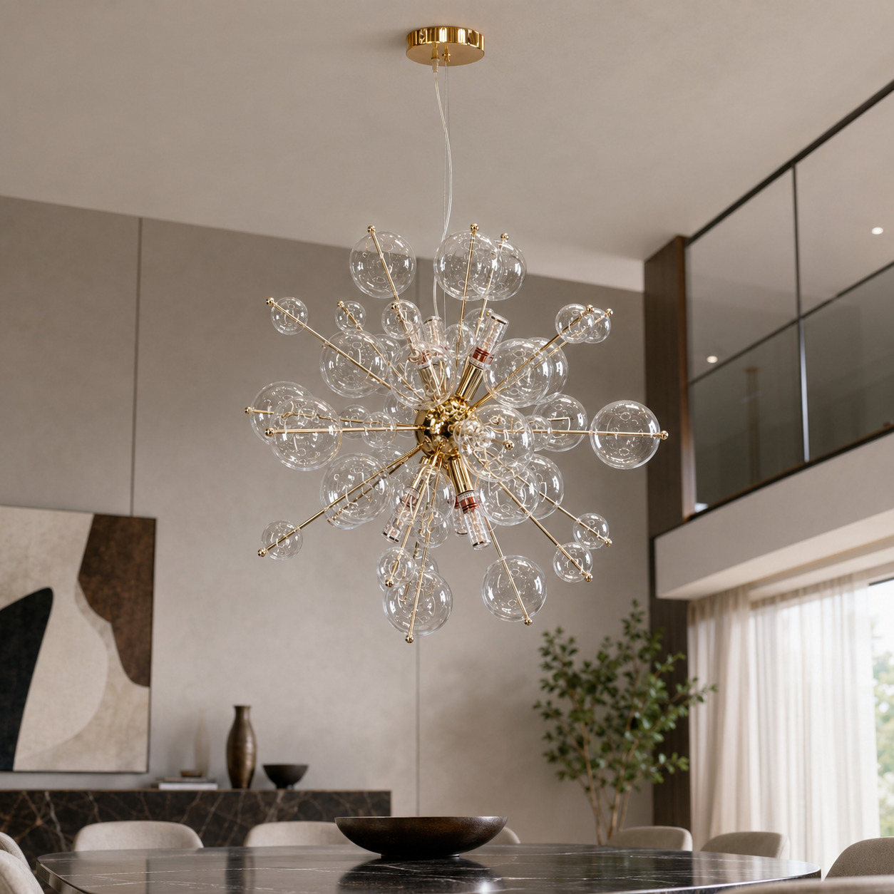 Підвісна люстра Artlight 6403GD на 6 ламп E14 з прозорими скляними кулями