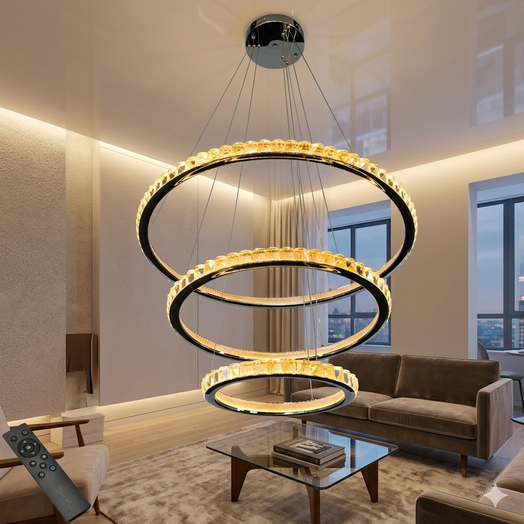 LED люстра кільця Diasha 66081/800+600+400CH хром 77 см 185W з пультом 20-30 кв.м.