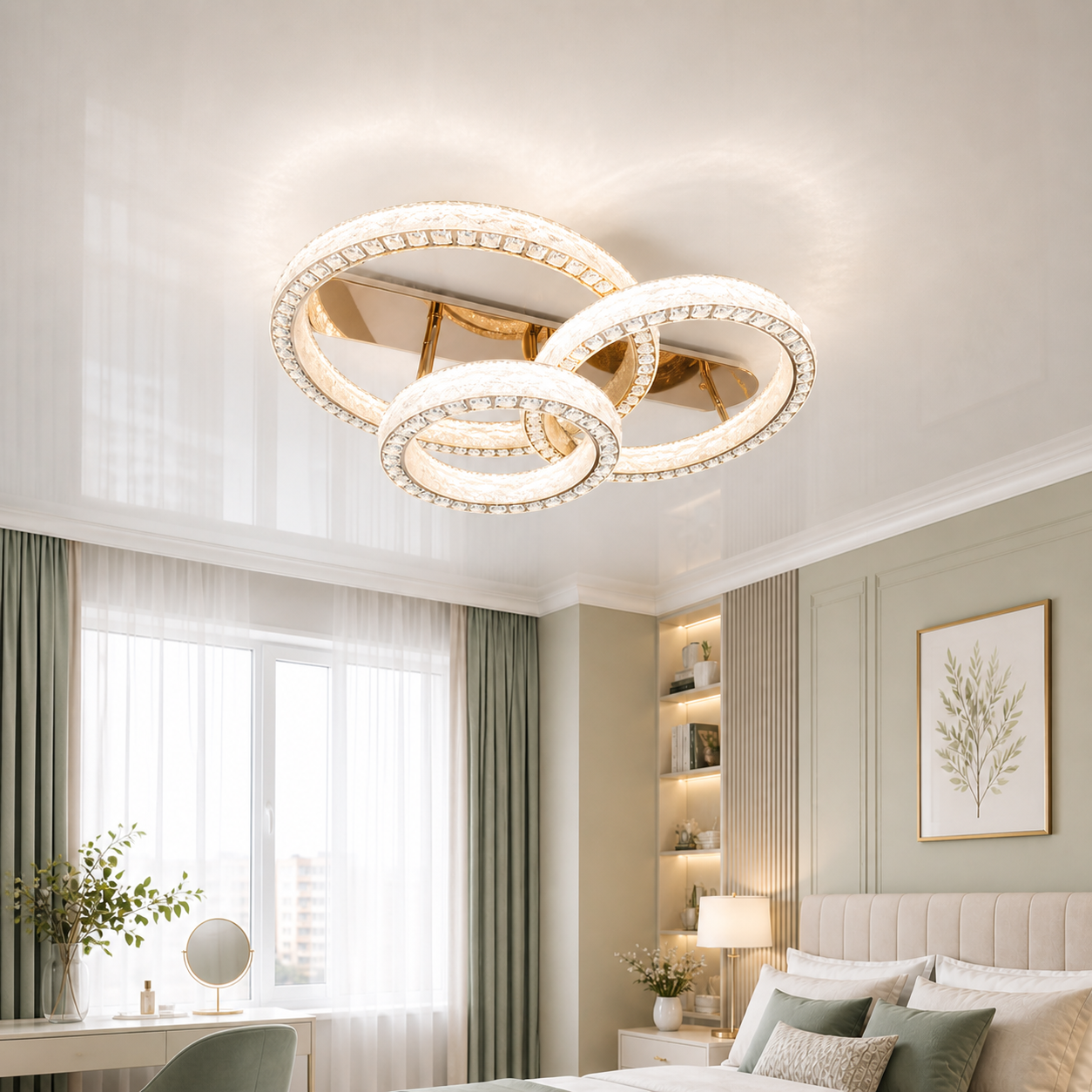 Сучасна стельова LED-люстра кільця з кришталем Diasha 663/800+600+400GD золото, 3 кільця, 200 W, 120 см, 20-30m2 Сучасна стельова LED-люстра кільця з кришталем Diasha 663/800+600+400GD золото, 3 кільця, 200 W, 120 см, 20-30m2