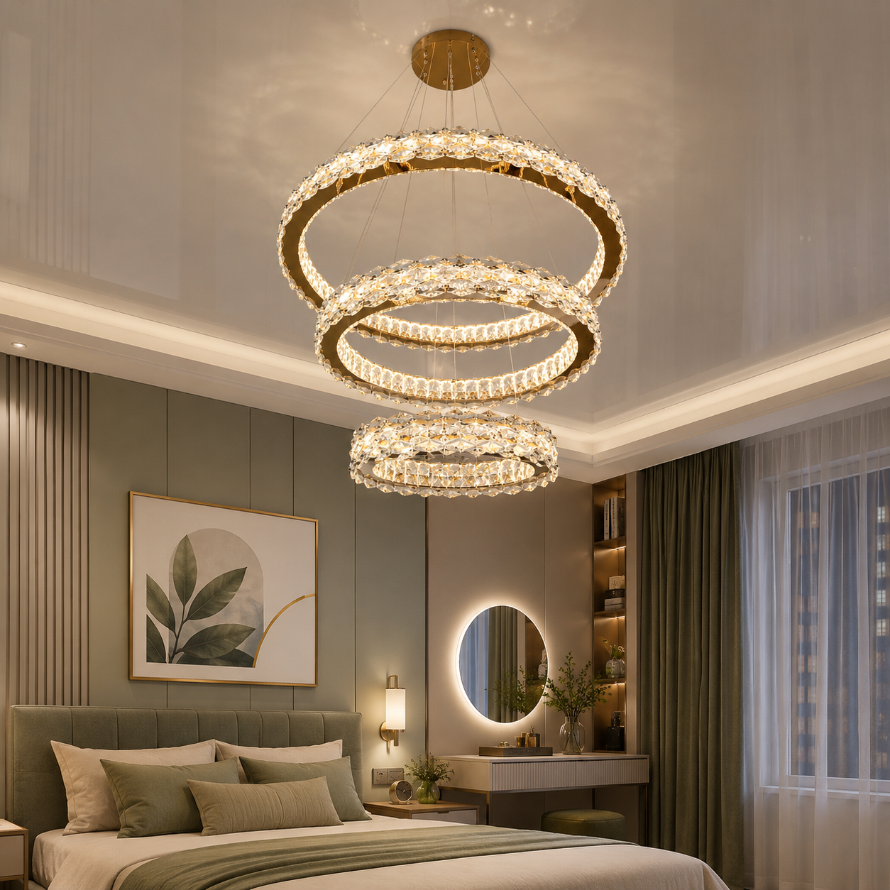 Підвісна LED-люстра Diasha 7895/800+600S-gold для вітальні, залу та сходів, кришталь, 95 W, 75 см, 16-25m2 Підвісна LED-люстра Diasha 7895/800+600S-gold для вітальні, залу та сходів, кришталь, 95 W, 75 см, 16-25m2