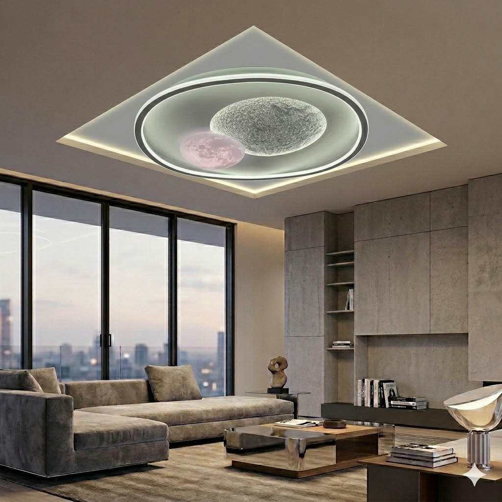 Стельова LED-люстра з ефектом місяця Linisoln 7941-500 DIMMER 50 см 115 Вт диммер для спальні та вітальні до 17 м2 Стельова LED-люстра з ефектом місяця Linisoln 7941-500 DIMMER 50 см 115 Вт диммер для спальні та вітальні до 17 м2