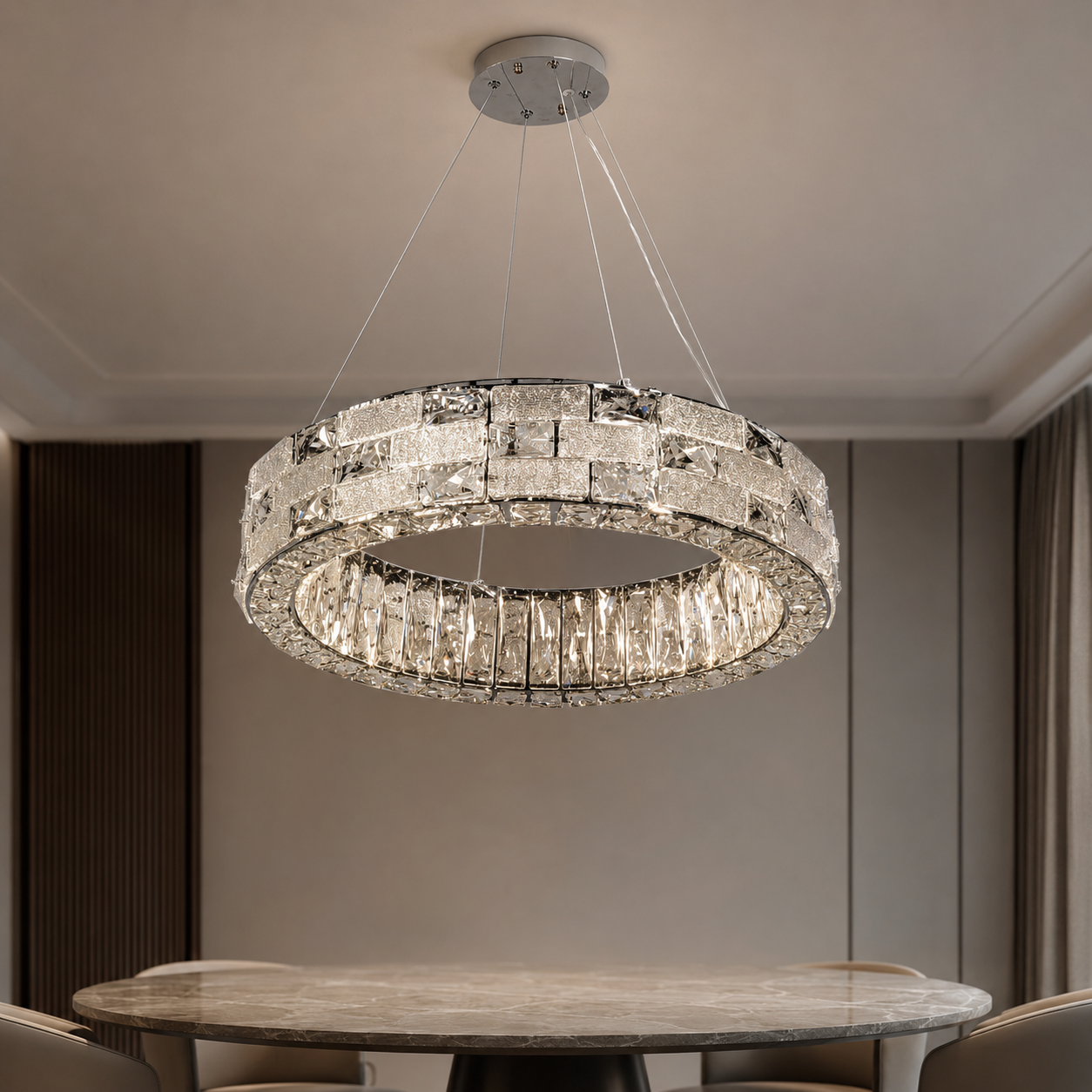 Світлодіодна люстра підвісна Artlight 8003/500CH з прозорим скляним кільцем в кольорі хром, 38W