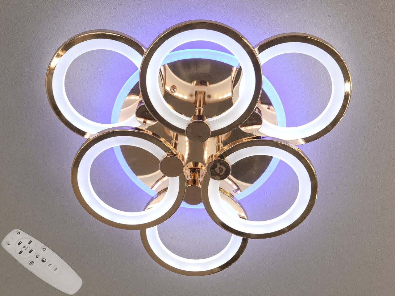Люстра стельова LED Diasha 8022/3+3G, 90W, 3200K-6500K, золото, сучасний стиль для дому