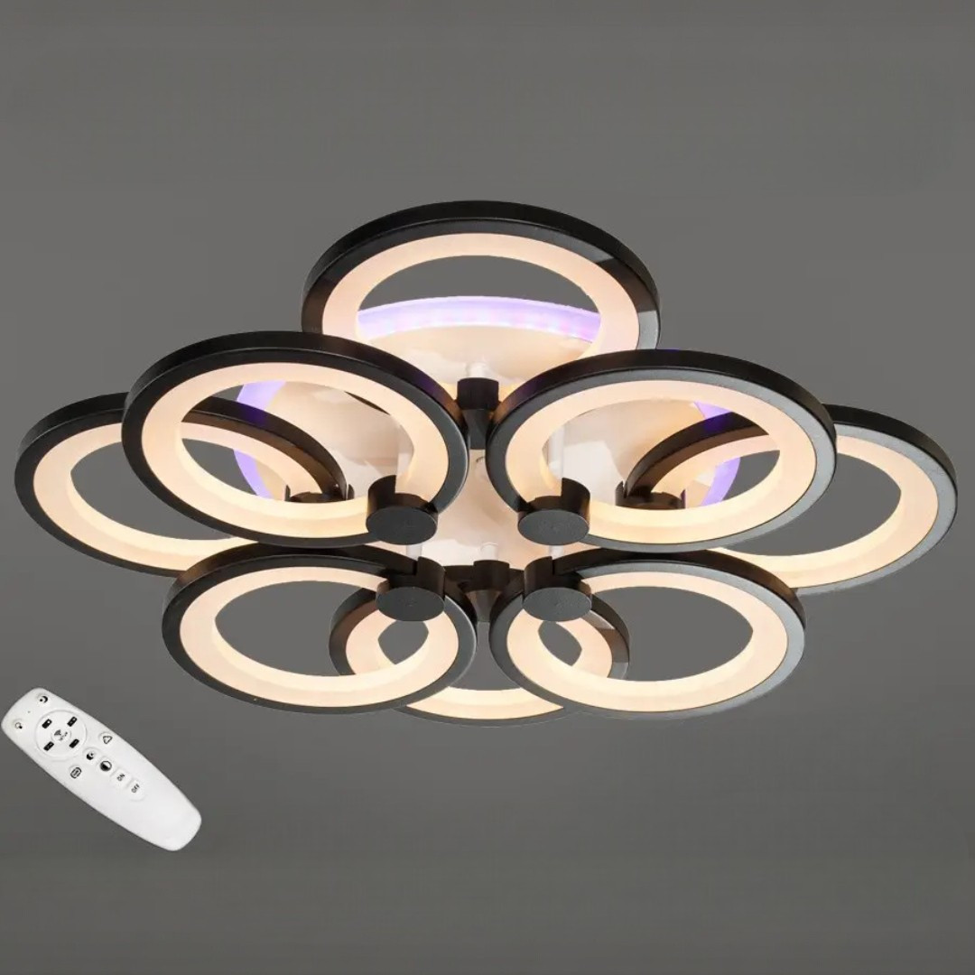 Стельова LED-люстра Diasha 8022/4+4BK 150W, Ø 52×13 см, 3 кольори світла, диммер, пульт Стельова LED-люстра Diasha 8022/4+4BK 150W, Ø 52×13 см, 3 кольори світла, диммер, пульт