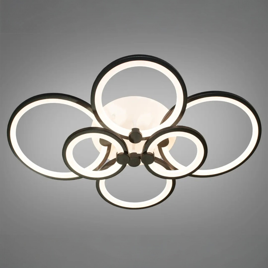 Стельова LED-люстра Diasha 8022/6BK 110W, 6 кілець, 3 кольори світла, Ø58×80 см, диммер, пульт Стельова LED-люстра Diasha 8022/6BK 110W, 6 кілець, 3 кольори світла, Ø58×80 см, диммер, пульт