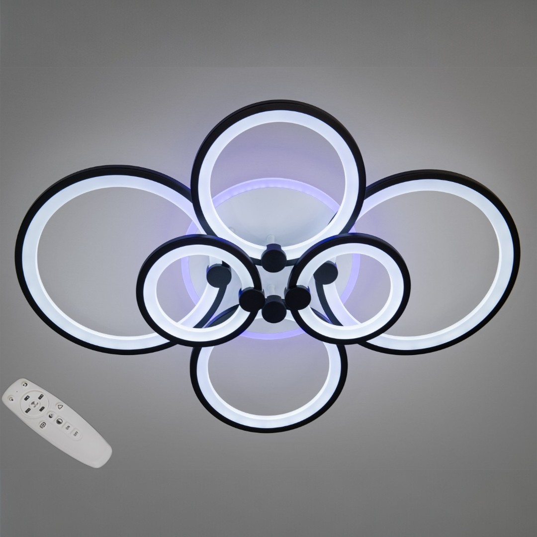 Люстра стельова LED Diasha 8022/6BK, 135W, 3200K-6000K, чорний метал, сучасний стиль, з пультом дистанційного керування