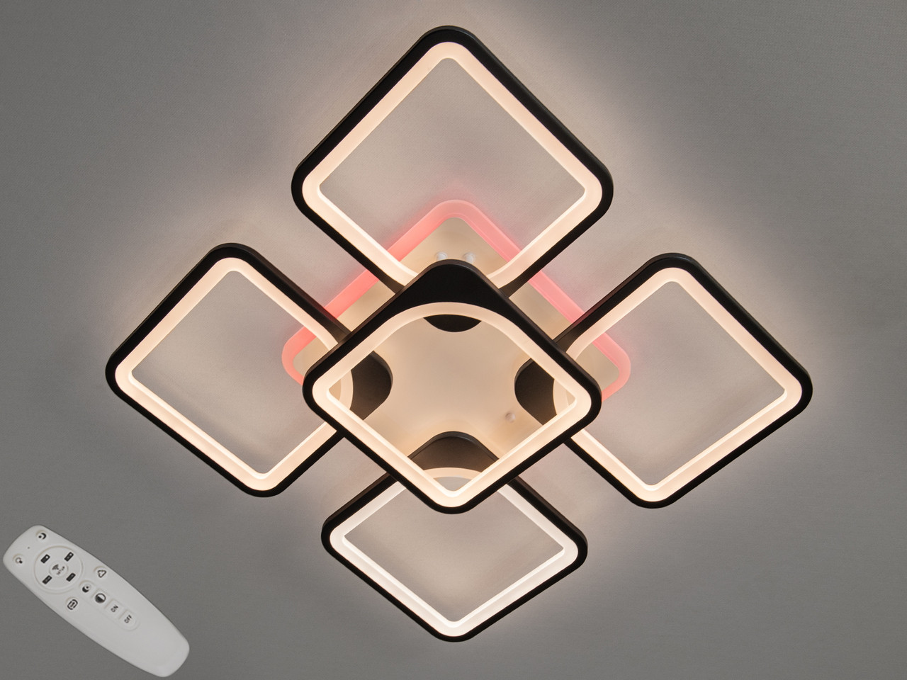 Люстра стельова LED Diasha 8060/4+1BK, 150W, 3200K-6500K, чорний метал, сучасний стиль, з диммером, пульт ДУ Люстра стельова LED Diasha 8060/4+1BK, 150W, 3200K-6500K, чорний метал, сучасний стиль, з диммером, пульт ДУ