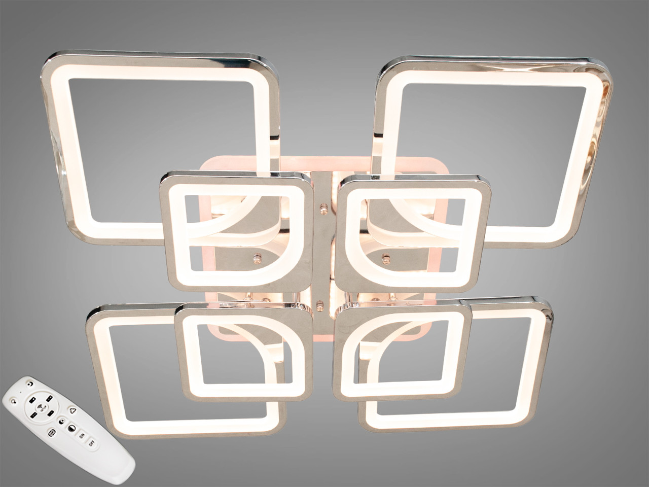 Люстра стельова LED Diasha 8060/4+4HR, 190W, 3200K-6500K, хром, сучасний стиль для кухні, вітальні, спальні, дитячої, коридору Люстра стельова LED Diasha 8060/4+4HR, 190W, 3200K-6500K, хром, сучасний стиль для кухні, вітальні, спальні, дитячої, коридору