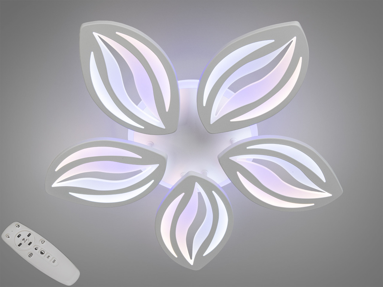 Люстра стельова LED Diasha 8092/5WH, 75W, 3200K-6000K, білий метал, сучасний стиль, смарт з пультом, димером
