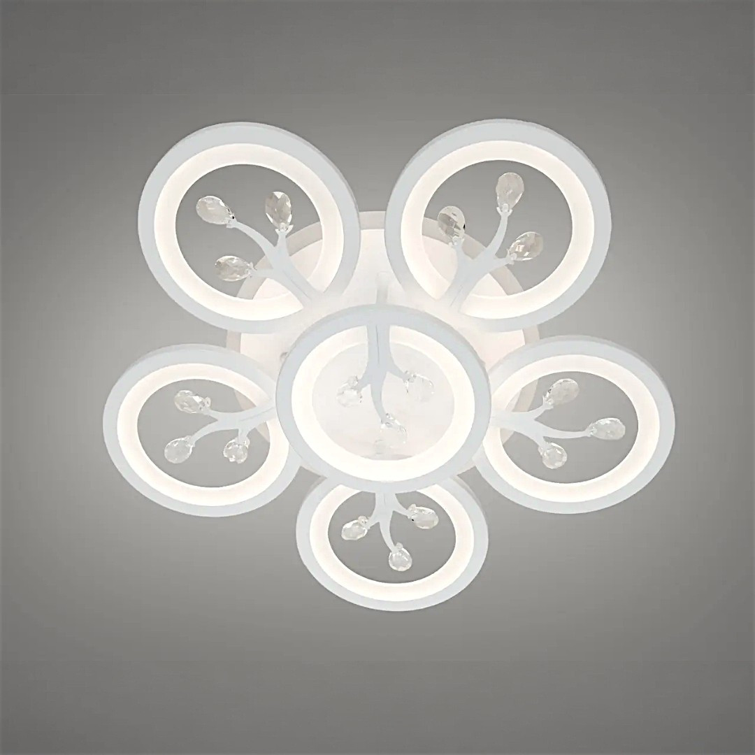 Стельовий LED-світильник «Біла орхідея» Diasha 8135/5+1WH — 95 Вт, диммер, пульт, 6 світлових кілець