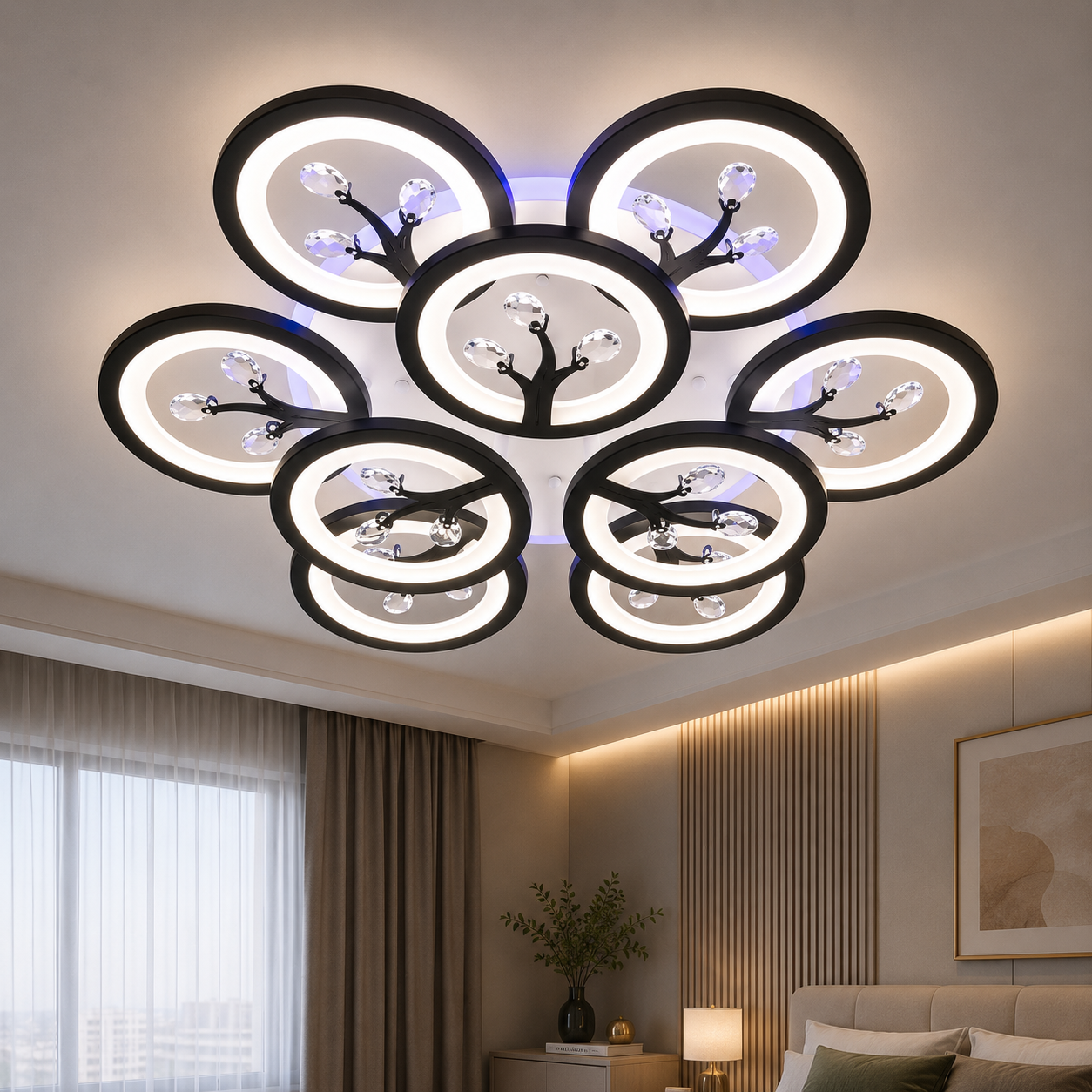 Стильна LED люстра Dasha 8135/6+3BK LED 3color чорна, з пультом і димером 64 см Стильна LED люстра Dasha 8135/6+3BK LED 3color чорна, з пультом і димером 64 см