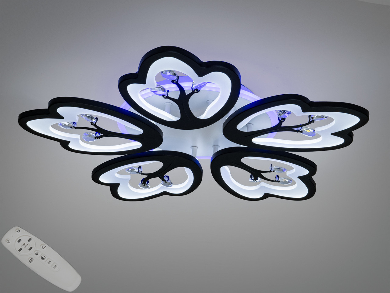 Стельова LED люстра Diasha 8148/5BK LED 3color чорна 5 пелюсток пульт димер