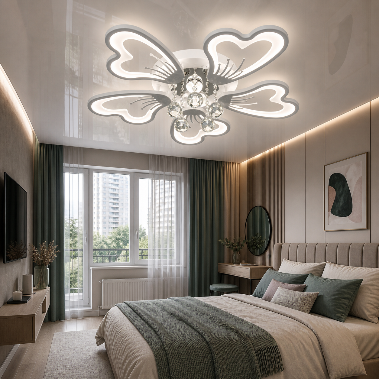 Компактна стельова LED-люстра для кухні Diasha 8154/5WH біла, 5 пелюсток, 75 Вт, 55 см, 10-16m2 Компактна стельова LED-люстра для кухні Diasha 8154/5WH біла, 5 пелюсток, 75 Вт, 55 см, 10-16m2