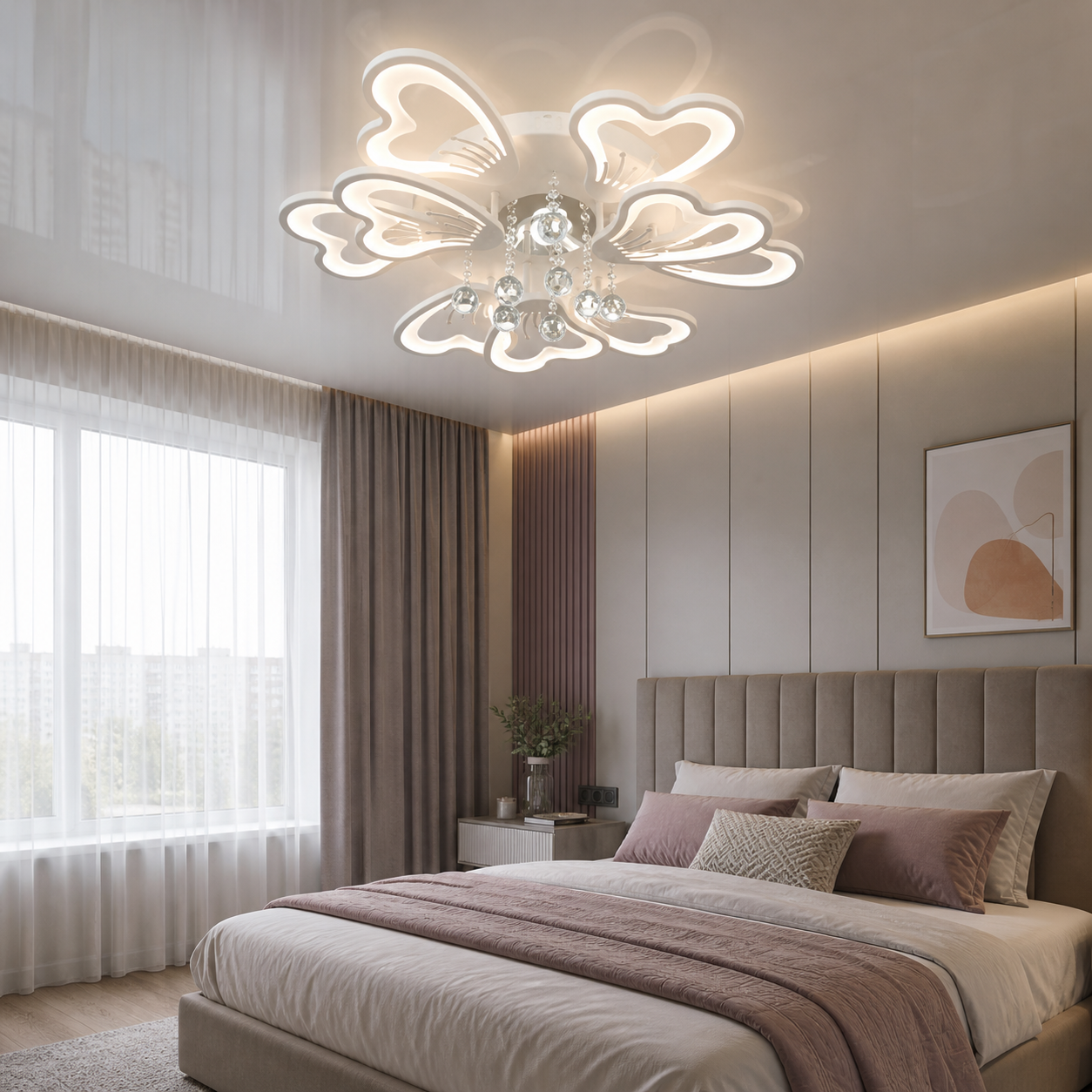 Світлодіодна стельова люстра з пультом Diasha 8154/6+3WH біла, пелюстки, 135 Вт, 82 см, до 22 м2 Світлодіодна стельова люстра з пультом Diasha 8154/6+3WH біла, пелюстки, 135 Вт, 82 см, до 22 м2