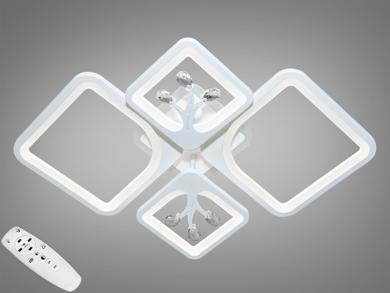 Стельовий світильник LED Diasha 8157/2+2WH, 100W, 3200K-6000K, білий метал, сучасний стиль з пультом Стельовий світильник LED Diasha 8157/2+2WH, 100W, 3200K-6000K, білий метал, сучасний стиль з пультом