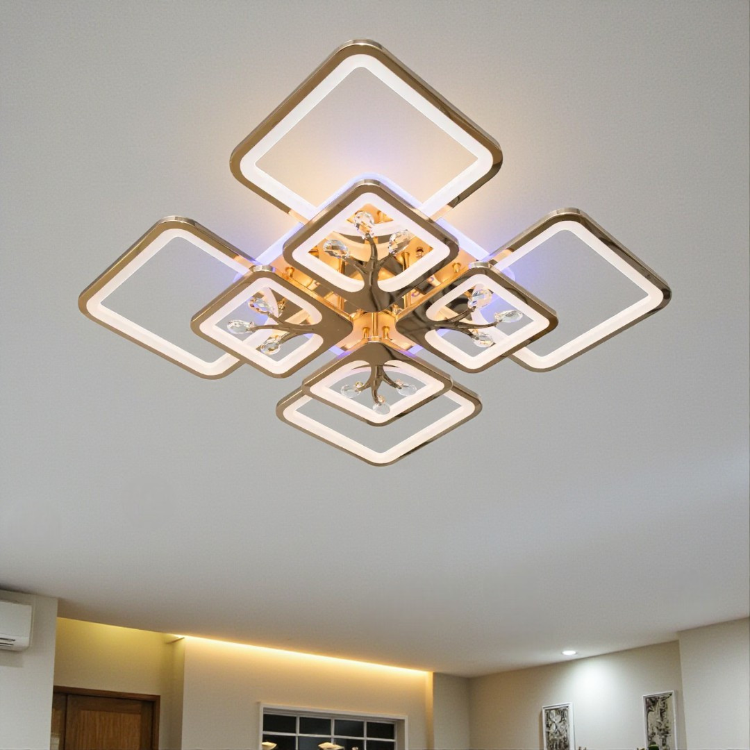 Стельова LED-люстра Diasha 8157/4+4G 190W, 60×60×12 см, 3 кольори світла, диммер, пульт