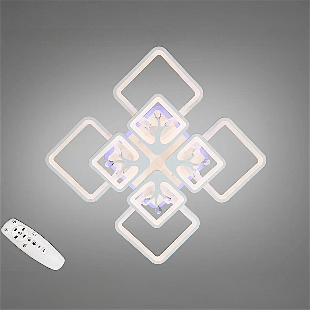 Стельова LED-люстра Diasha 8157/4+4WH 190W, 60×60×12 см, 3 кольори світла, диммер, пульт